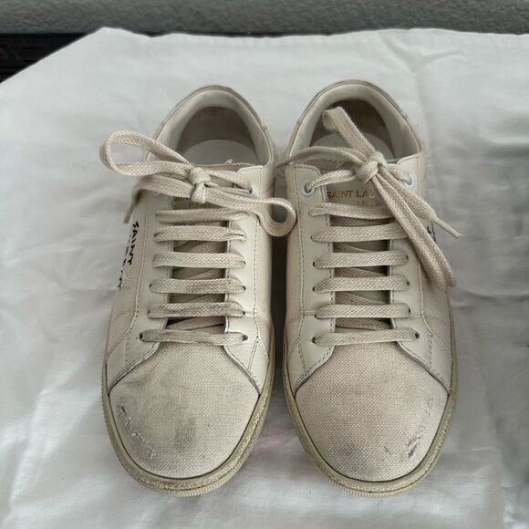 SAINT LAURENT COURT CLASSIC SL/06 EMBROIDERED SNEAKERS IN CANVAS AND LEATHER - Picture 4 of 14